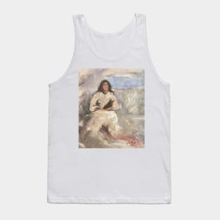 Lady Reading A Book Oil on Canvas Tank Top